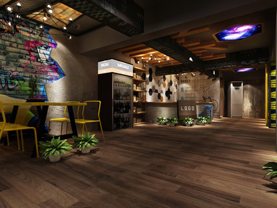 一九九二效果图-工装网咖 复古与现代的融合